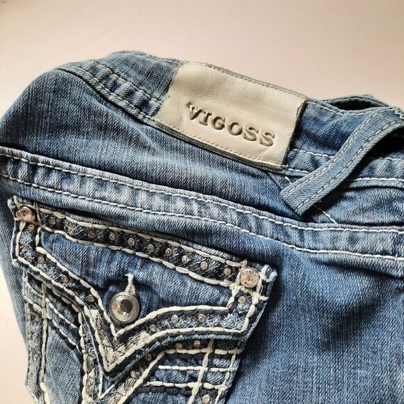 Vigoss New York Capri Jeans Womens 13/14 Thick Stitch Western Cowgirl‎ Bling - Picture 8 of 13